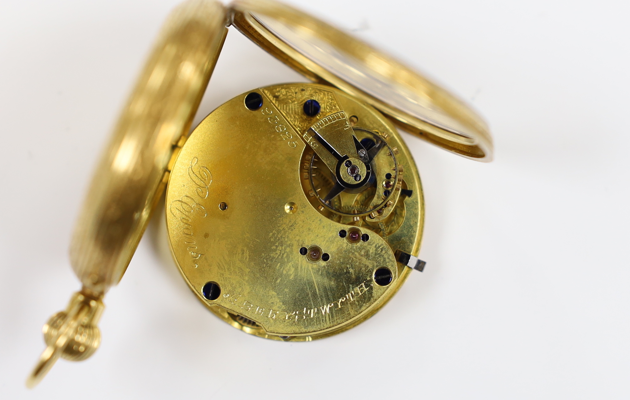 An Edwardian 18ct gold open faced keyless fob watch, by D. Evans of Aberystwyth, case diameter 40mm.